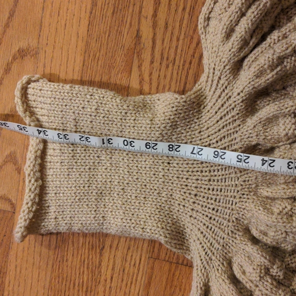 NEW! Hand Knit Color Block Turtleneck Poncho In Basket Weave Pattern Blue Aqua - Picture 6 of 8